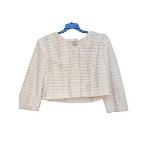 Faux Fur Jacket Cropped White Plush Tacera Evening Party Wear L